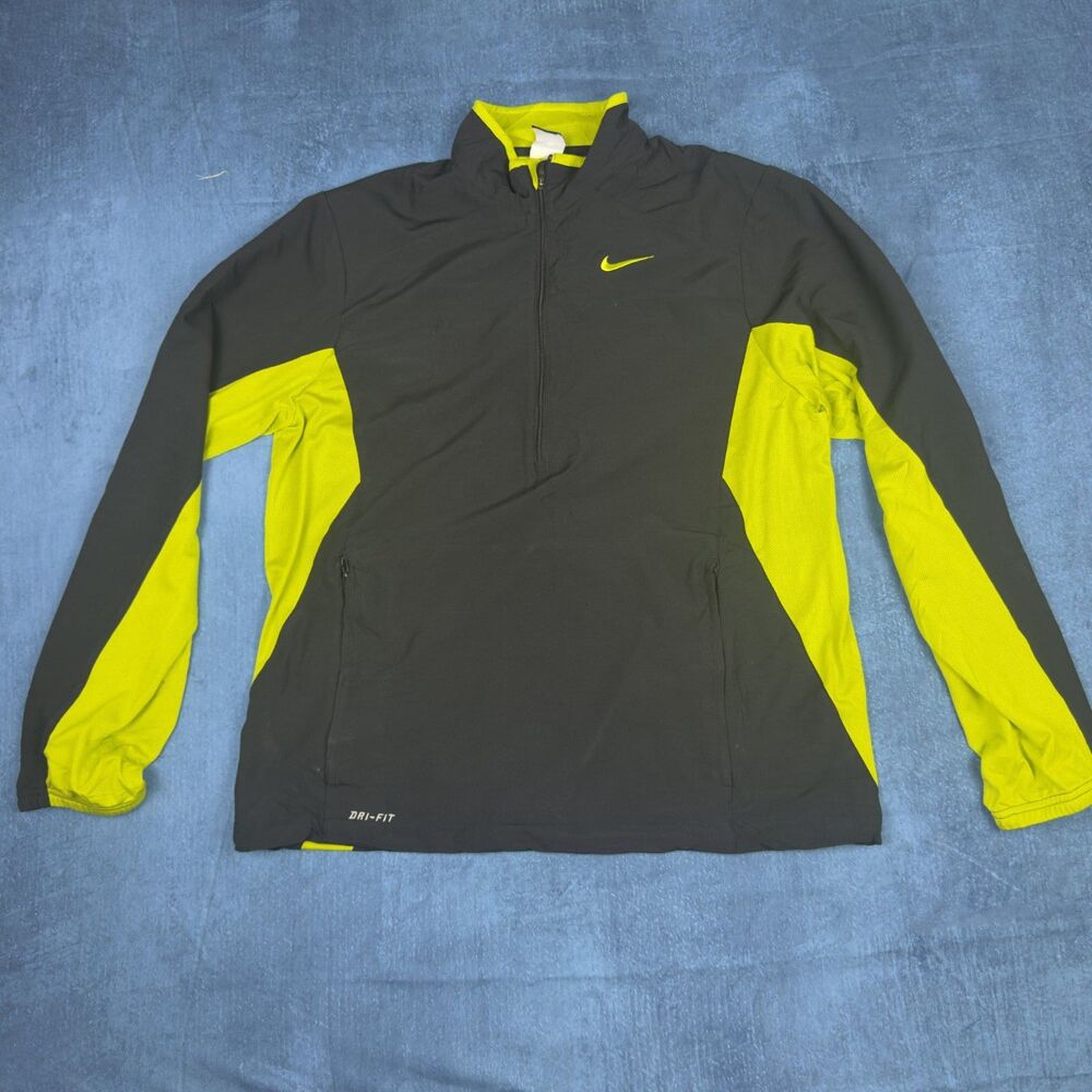 Nike Dri-Fit Quarter Zip Mens M Black Volt Yellow Running